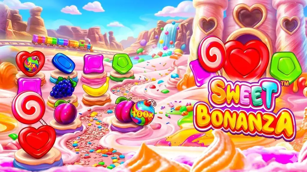 Captura de pantalla de Sweet Bonanza en Betfair mostrando símbolos de frutas y multiplicadores